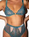 Lucy Teal Lace & Velvet Triangle